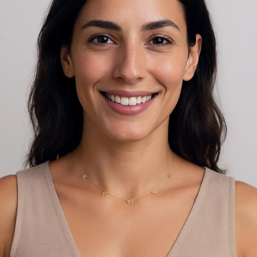 Vintage Bow Collarbone Flat Chain Necklace