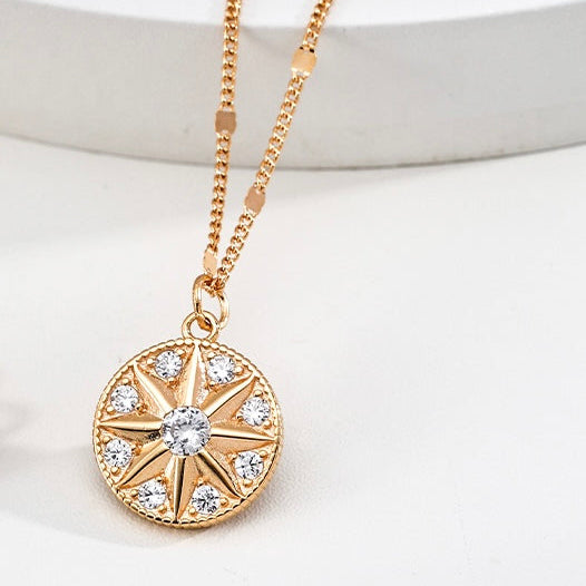 Celestial North Star Crystal Coin Necklace