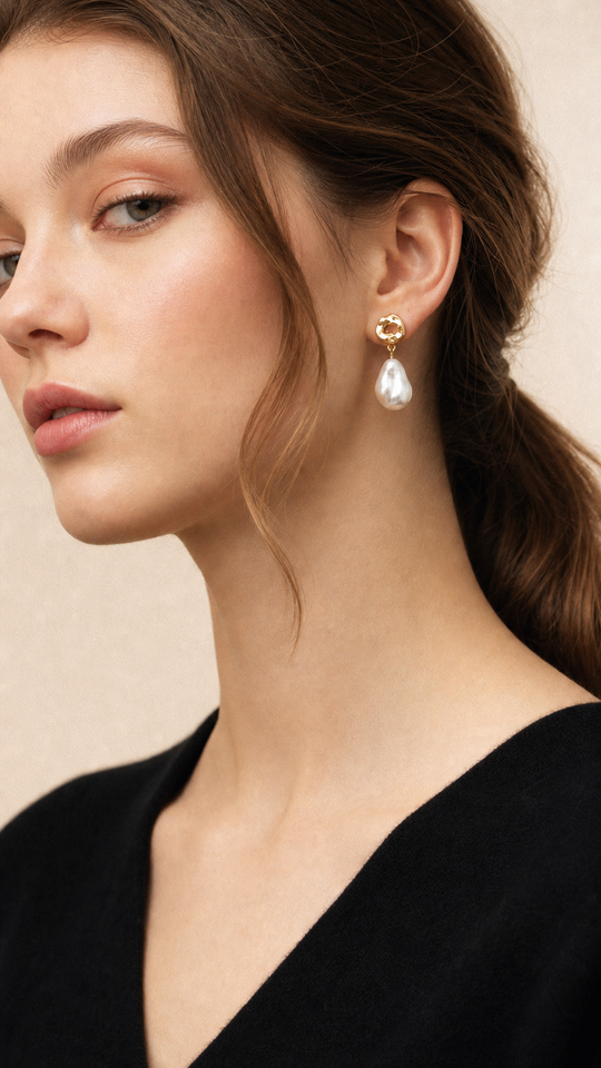 Gold Knot & Pearl Drop Earrings