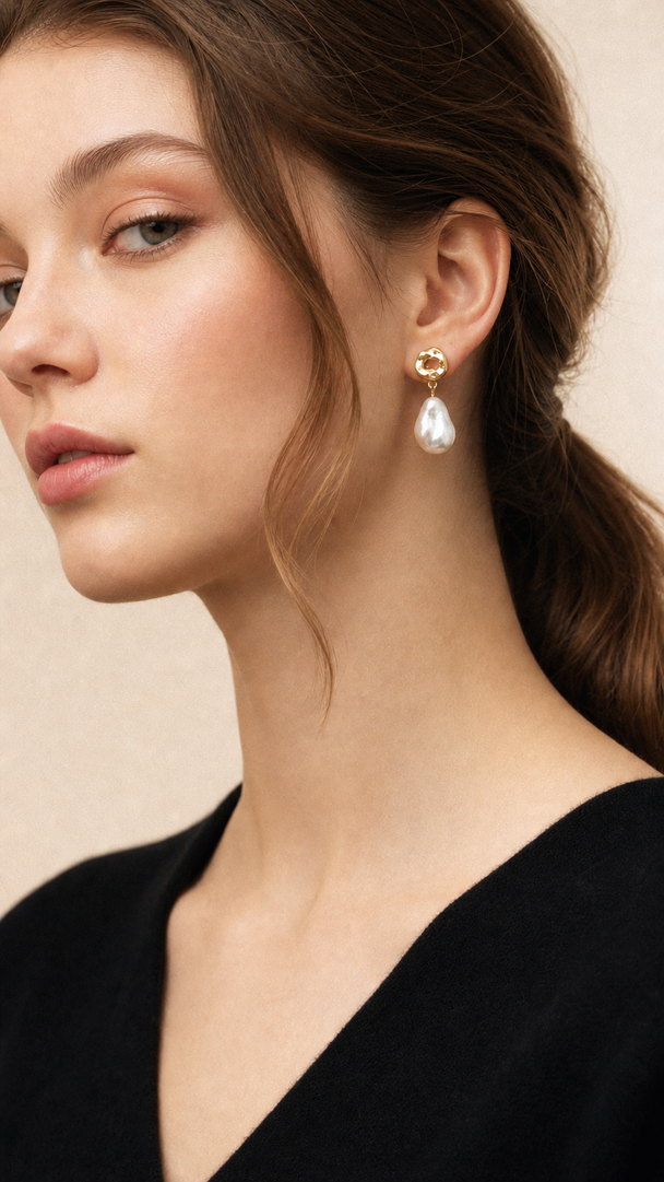 Gold Knot & Pearl Drop Earrings