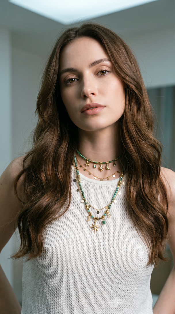 Bohemian Vintage Layered Beaded Sunflower & Pendant Necklace Set