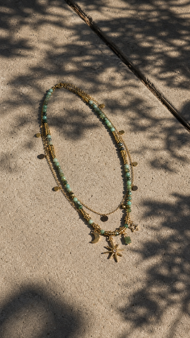 Bohemian Vintage Layered Beaded Sunflower & Pendant Necklace Set