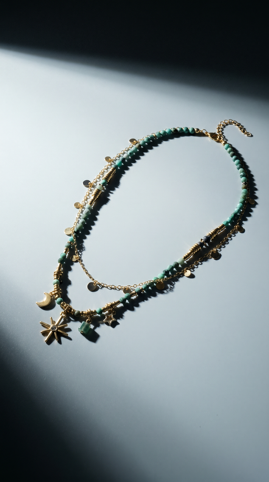 Bohemian Vintage Layered Beaded Sunflower & Pendant Necklace Set