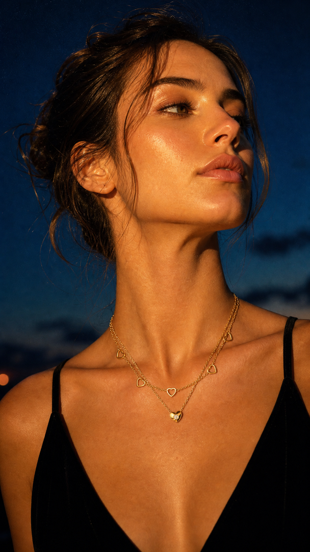 Layered Gold Heart Charm Necklace