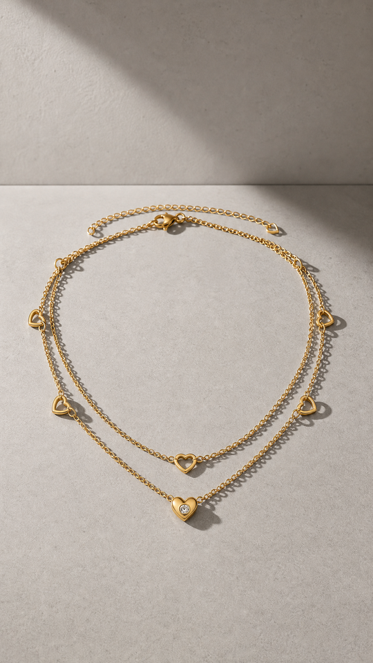 Layered Gold Heart Charm Necklace