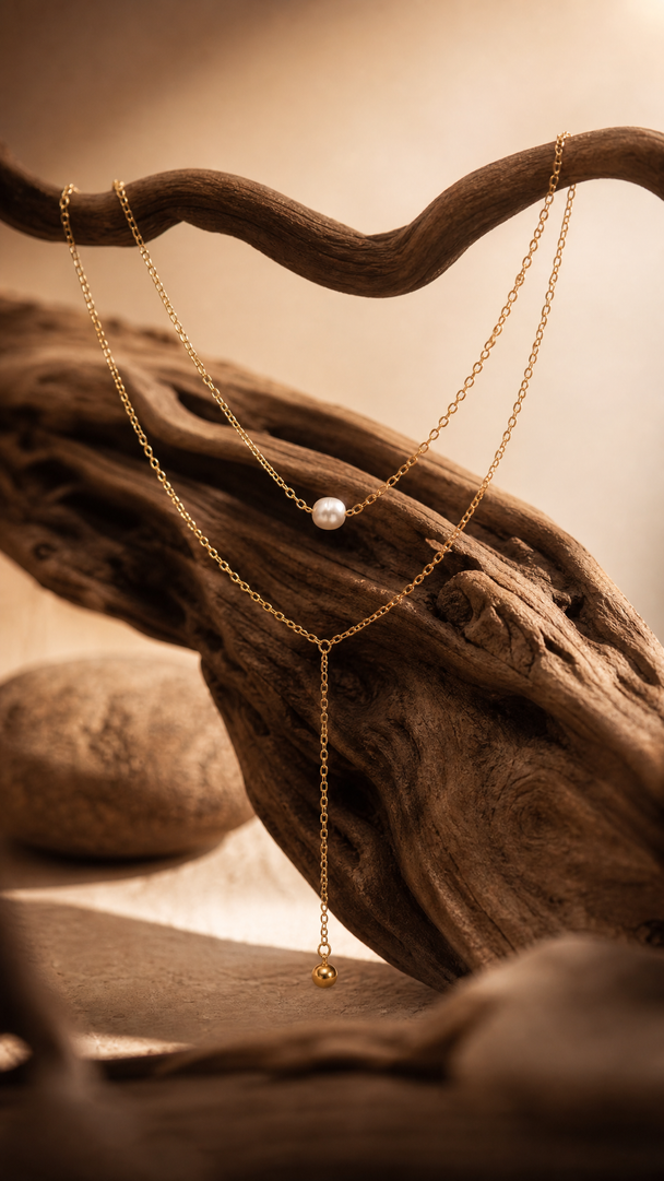 Dual-Tone Pearl Y-Necklace