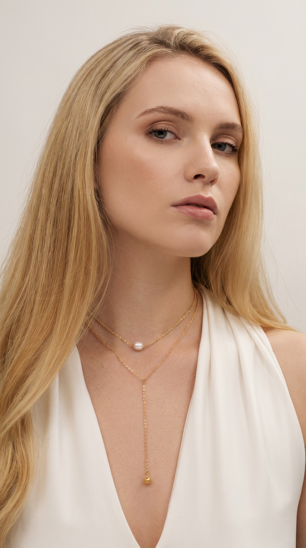 Dual-Tone Pearl Y-Necklace