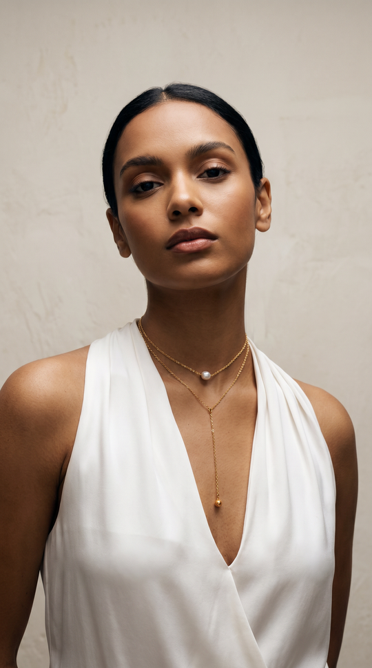 Dual-Tone Pearl Y-Necklace