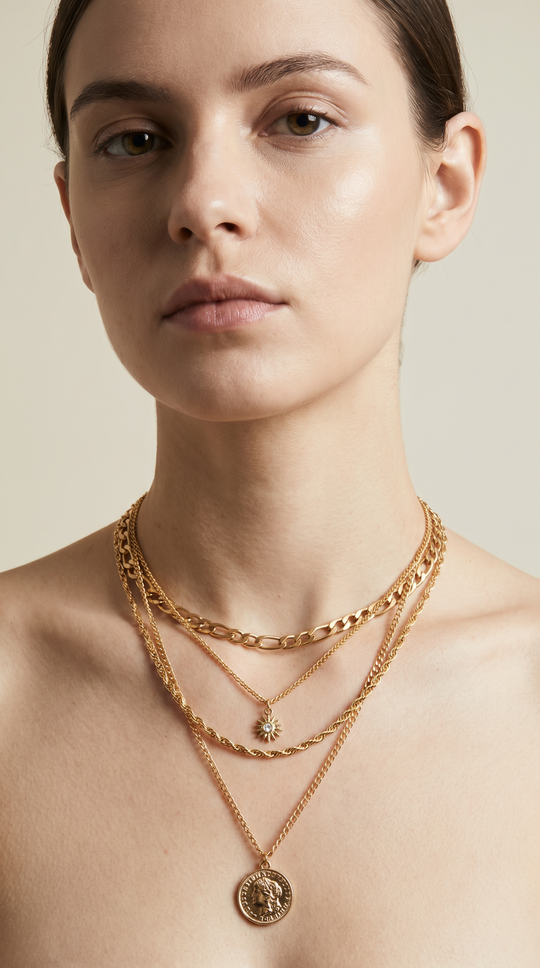 Long Layered Statement Chain Necklace (Gold/Silver)