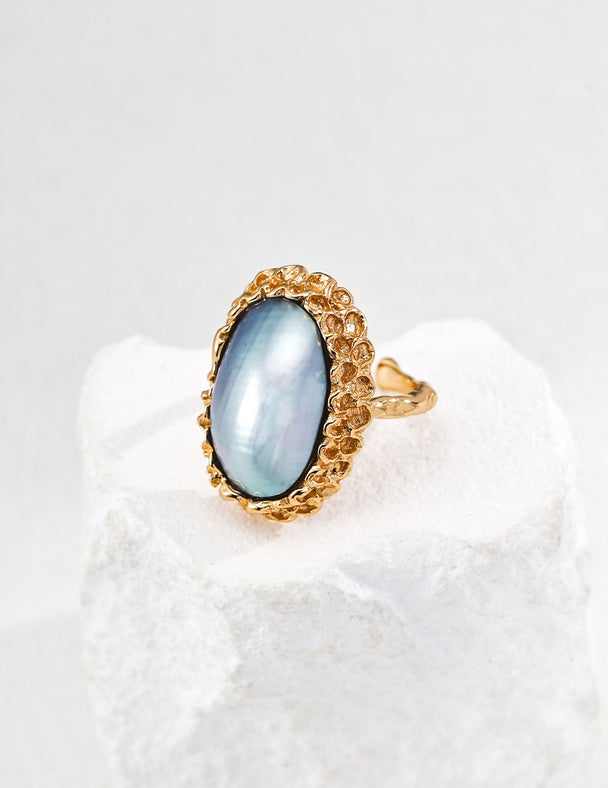 Hand-Carved Mabe Pearl Statement Ring