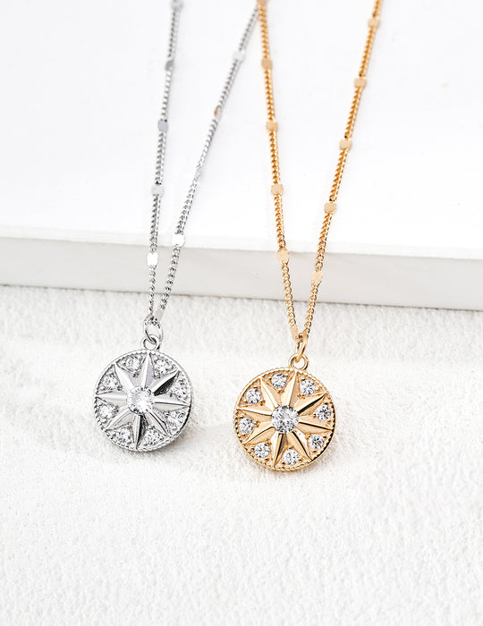 Celestial North Star Crystal Coin Necklace