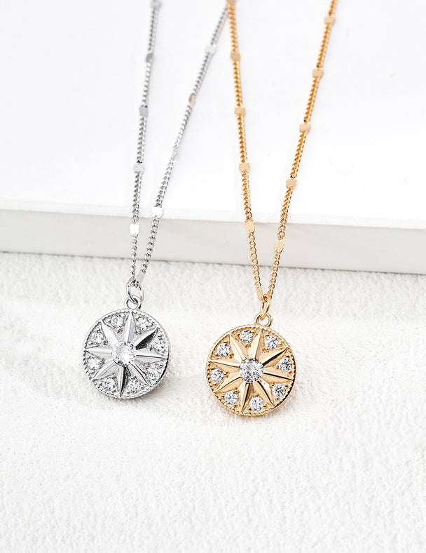 Celestial North Star Crystal Coin Necklace