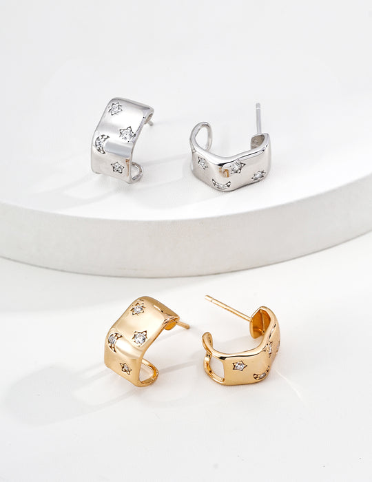 Celestial Moon Star Wavy C-Hoop Earrings