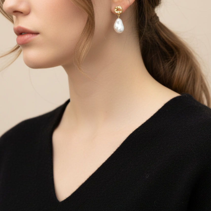 Gold Knot & Pearl Drop Earrings