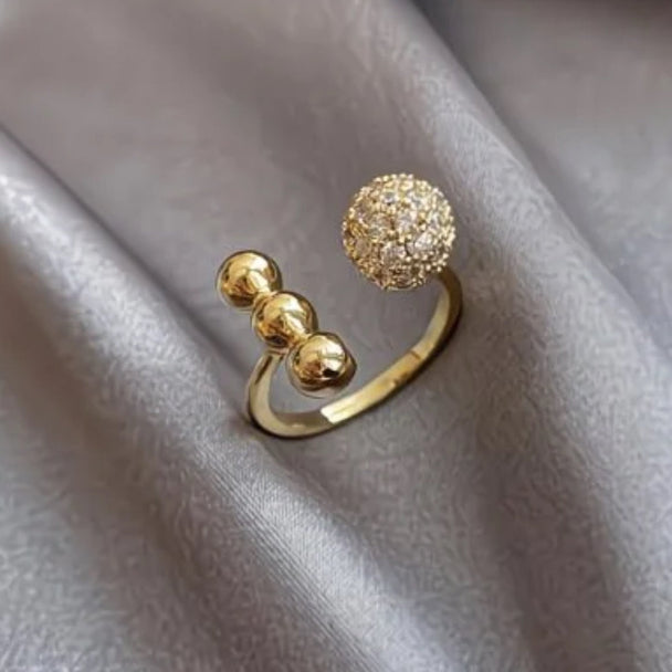 Modern 14K gold plated open ring with sphere design & micro-set zircon. Adjustable fit, stackable. Perfect for minimalist everyday style.