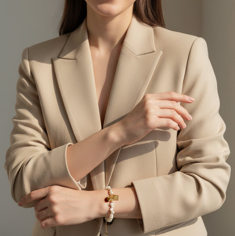 Crystal Pearl & Gold “Good Luck” Charm Bracelet