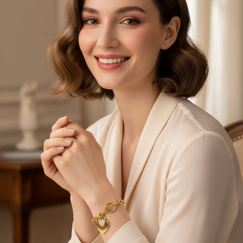 Double Heart Toggle Chain Bracelet