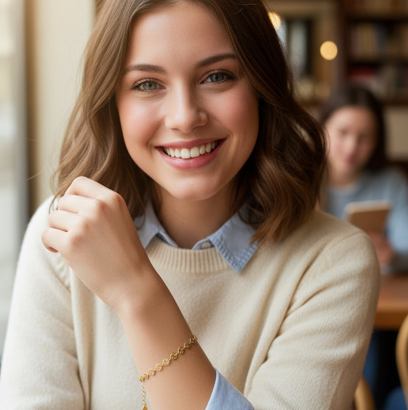 Gold Fan-Shaped Textured Chain Bracelet