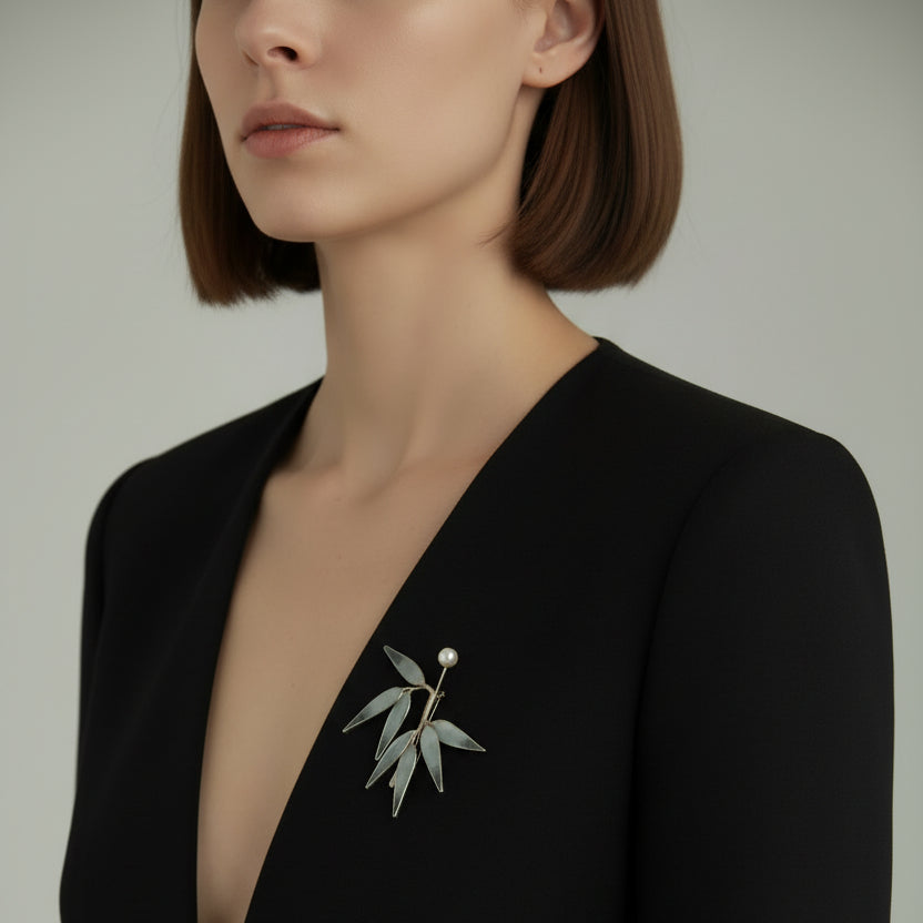 Serene Bamboo Leaf Brooch