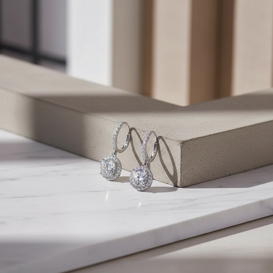 Classic Surrounded Set Drop Earrings (premium diamond simulant)