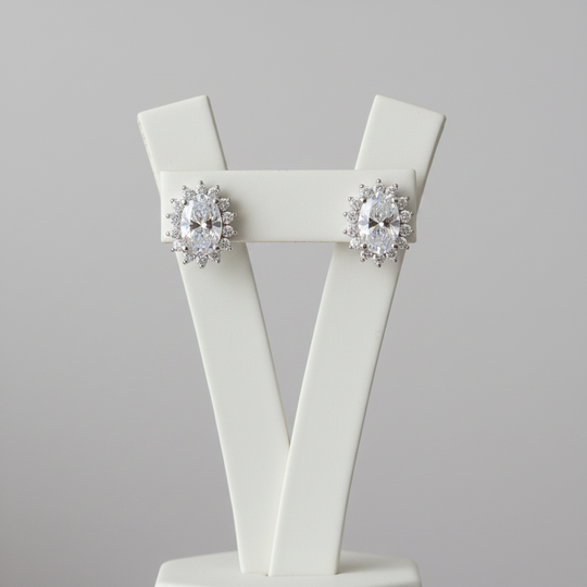 Oval Halo Stud Earrings (Premium Diamond Stimulant)