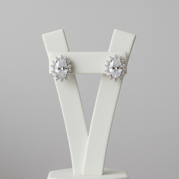 Oval Halo Stud Earrings (Premium Diamond Stimulant)