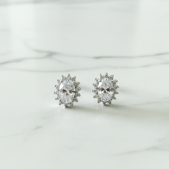 Oval Halo Stud Earrings (Premium Diamond Stimulant)