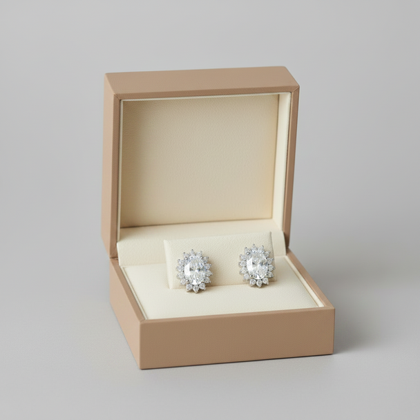 Oval Halo Stud Earrings (Premium Diamond Stimulant)