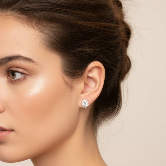Oval Halo Stud Earrings (Premium Diamond Stimulant)