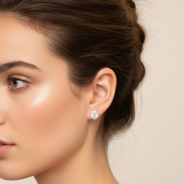 Oval Halo Stud Earrings (Premium Diamond Stimulant)