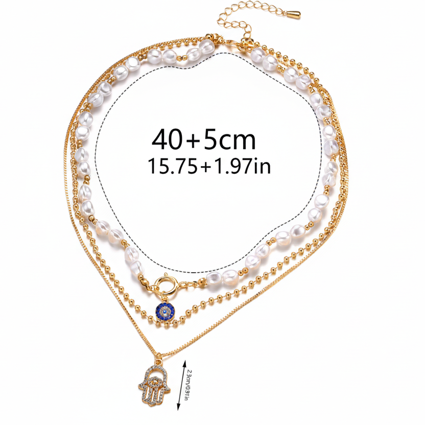 Layered Statement Necklace | Faux Pearl  Rhinestone Pendant Drop Collar