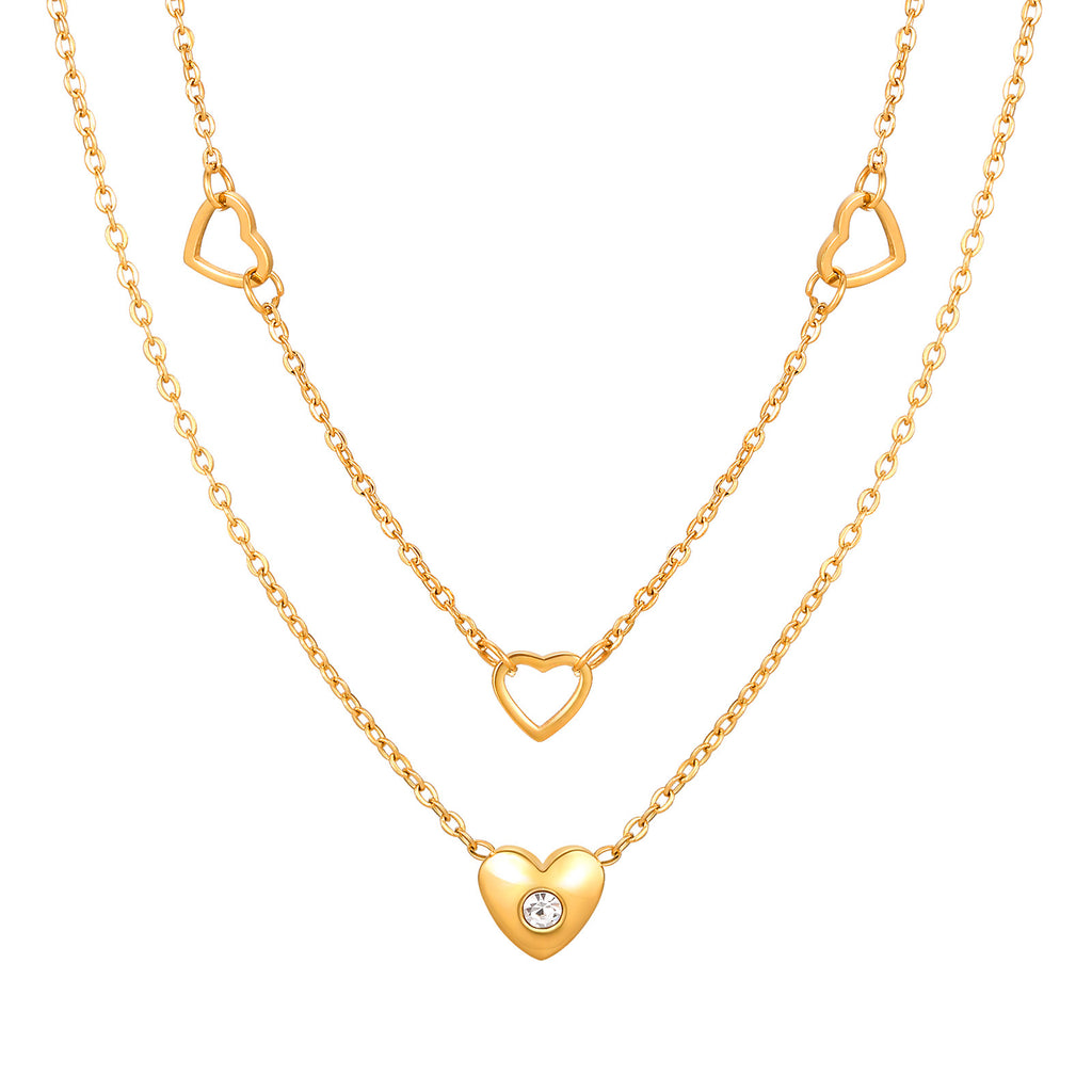 Layered Gold Heart Charm Necklace