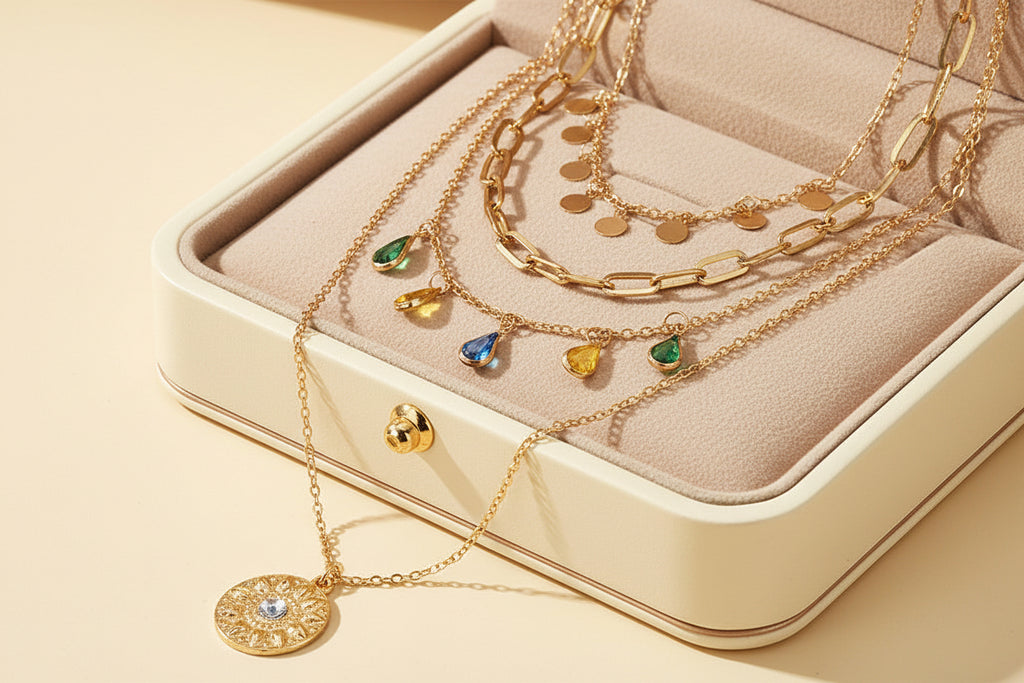 Statement Y-Necklace with Fringe & Crystalline Drops | Alloy Multi-Layer Dimensional Collar