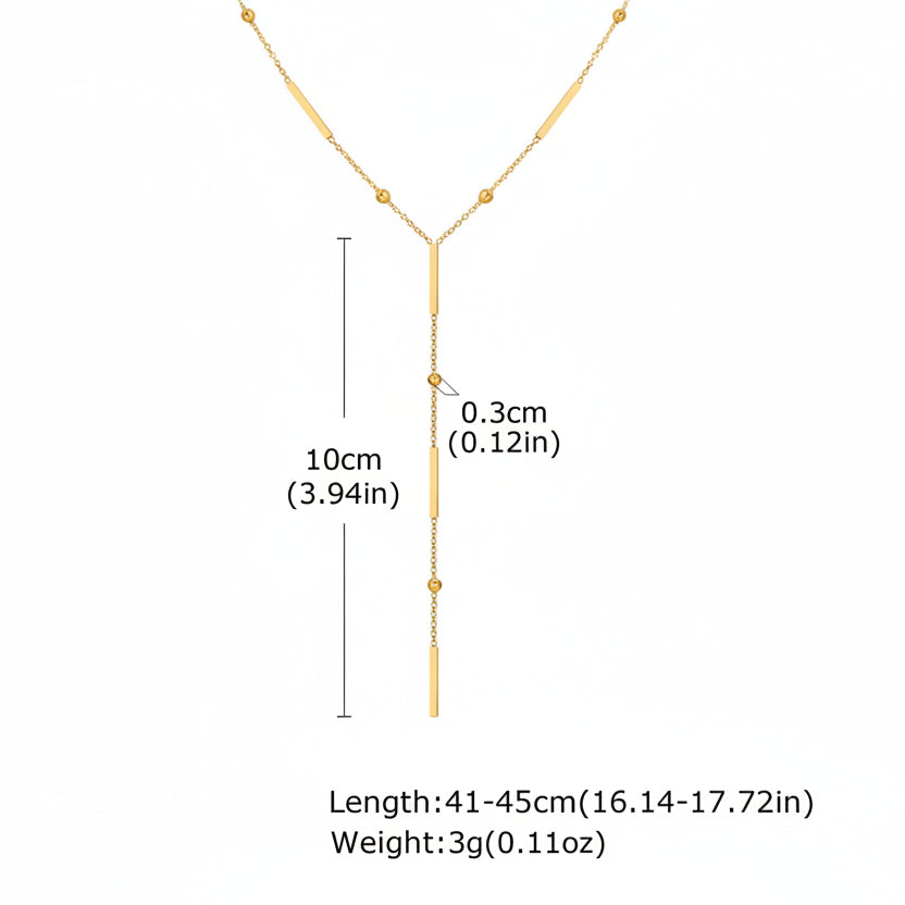 Y-Shaped Fringe Necklace  |  Steel Square Bead Chain | Layered Gold Necklace