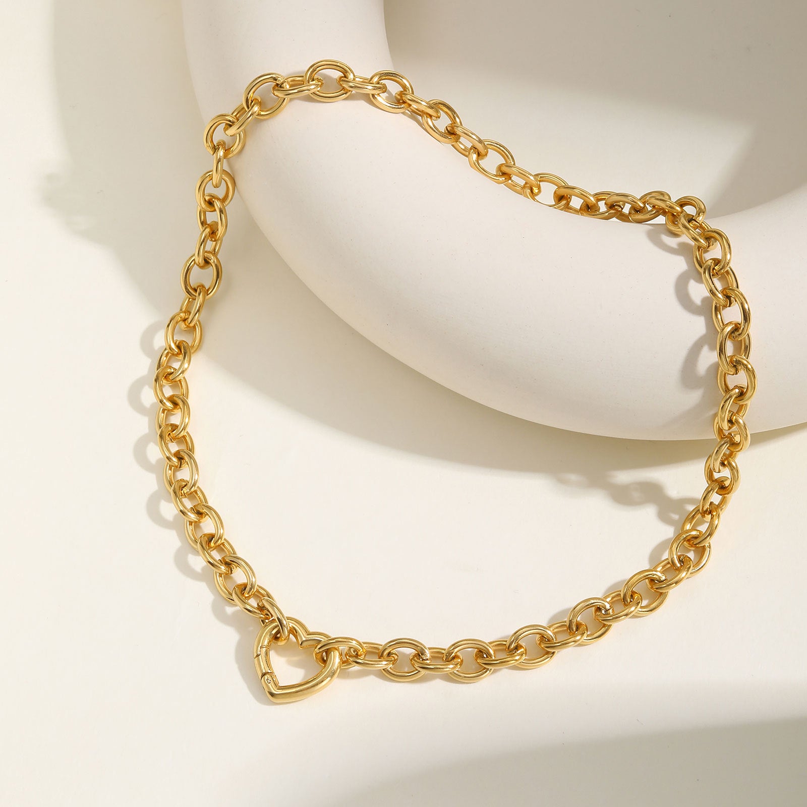 Fashion Collarbone Necklace | Stainless Steel Gold-Plated Chain with Heart Lock Charm