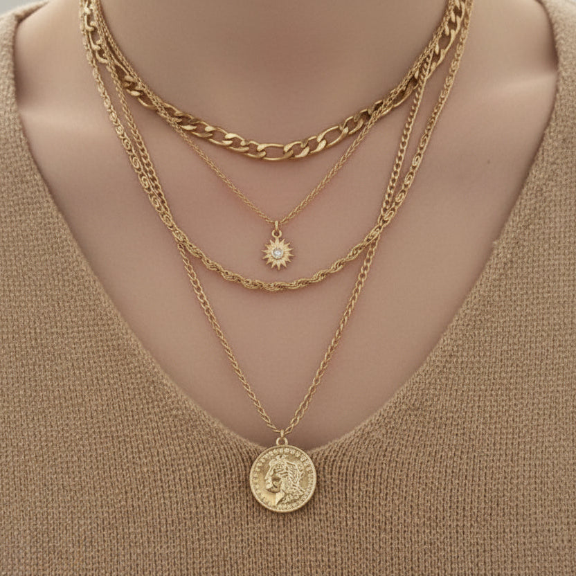 Long Layered Statement Chain Necklace (Gold/Silver)