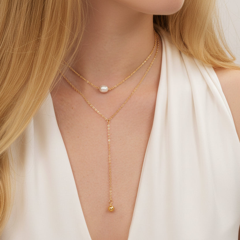 Dual-Tone Pearl Y-Necklace