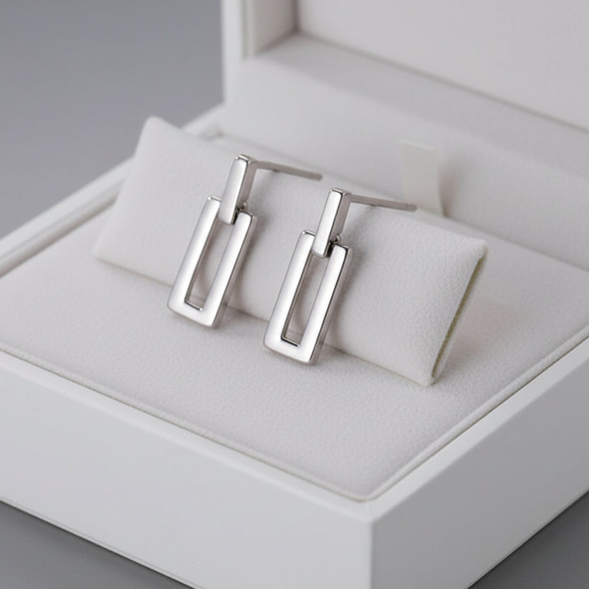 Minimalist Silver "Bar & Loop" Stud Earrings