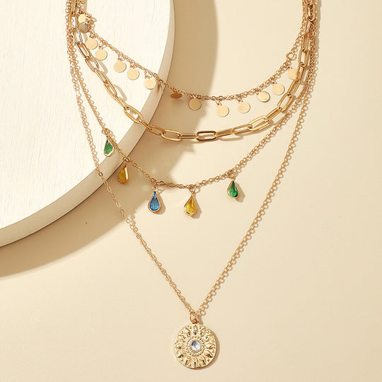 Bold fringe Y-necklace with rhinestone drops & multi-layer design. Dramatic statement collar. Perfect for evening glamour & special occasions.
