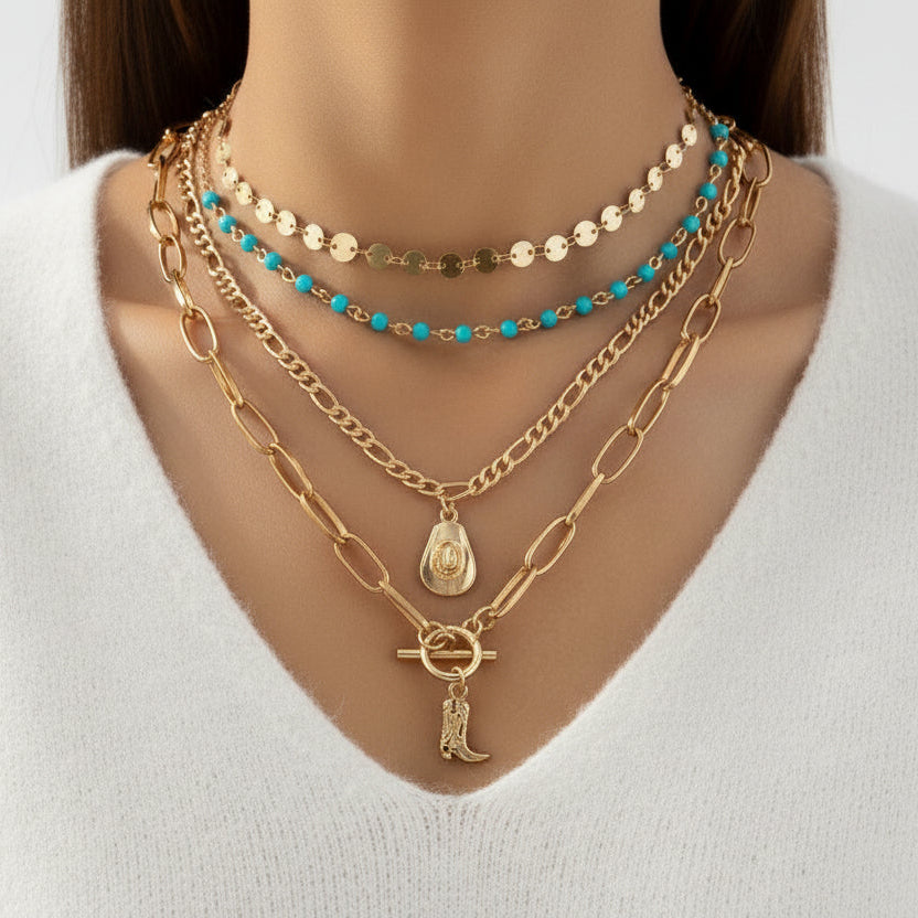 Bold geometric fringe Y-necklace with disc pendants & rhinestones. Multi-layered statement design. Perfect for evening glamour & special occasions.