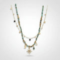 Bohemian Vintage Layered Beaded Sunflower & Pendant Necklace Set