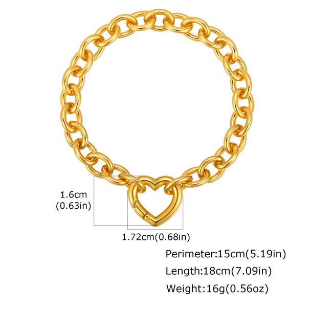 Stainless Steel Heart-Clasp Chain Bracelet in Gold Tone