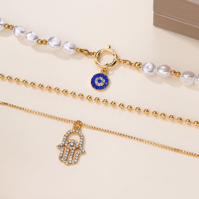 Layered Statement Necklace | Faux Pearl  Rhinestone Pendant Drop Collar