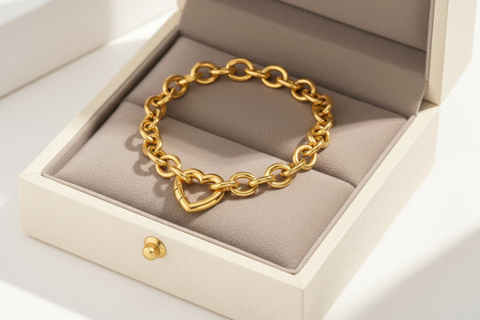 Stainless Steel Heart-Clasp Chain Bracelet in Gold Tone