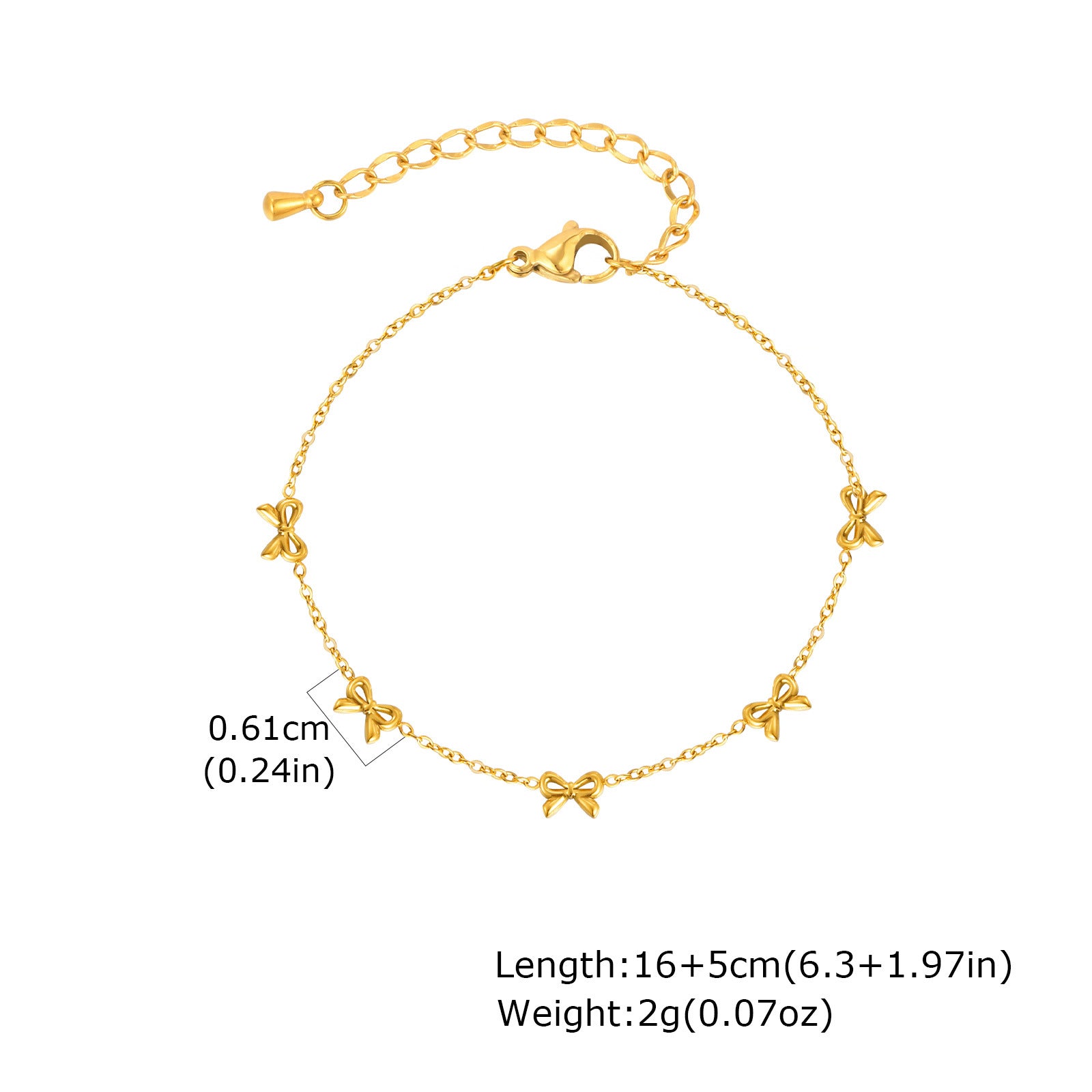 Stainless Steel Flat Bow Bracelet in Gold Tone