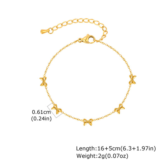 Stainless Steel Flat Bow Bracelet in Gold Tone
