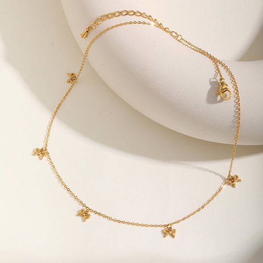 Vintage Bow Collarbone Flat Chain Necklace