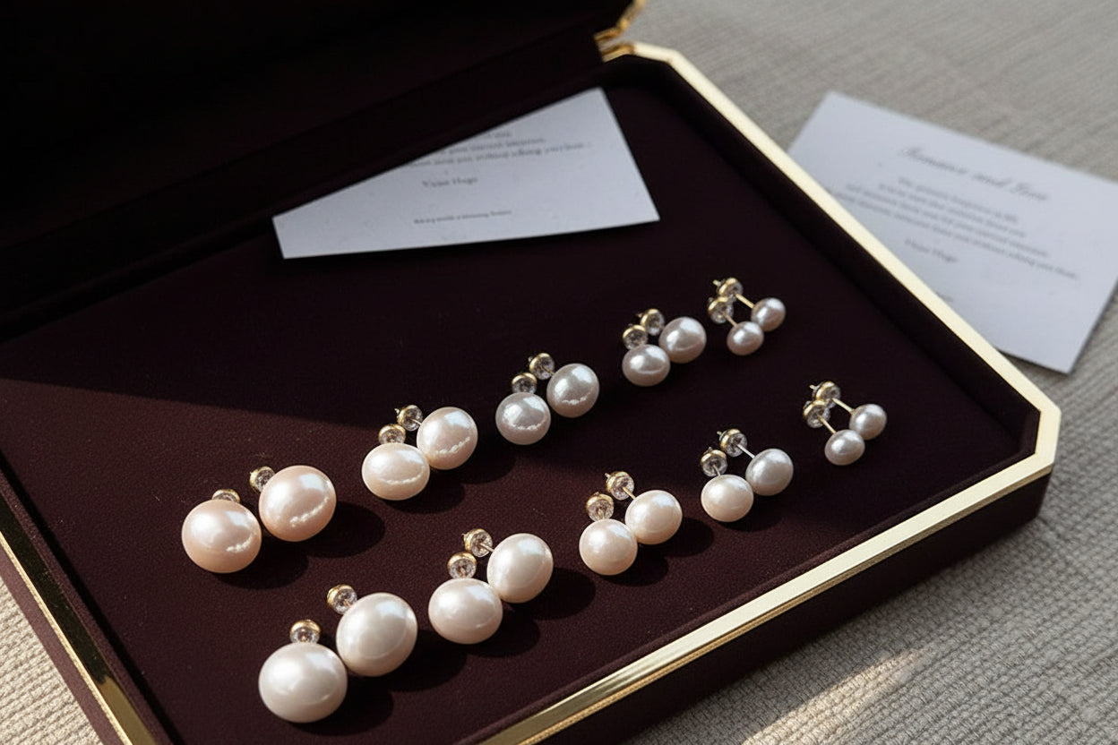 Crystal Pearl Stud Earrings | Iridescent White | 18K Gold Plated